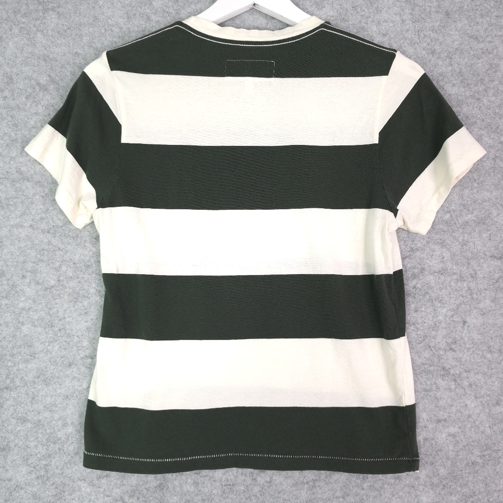 The Great. Striped Green and Cream Striped Crew T-Shirt - Picture 2 of 6